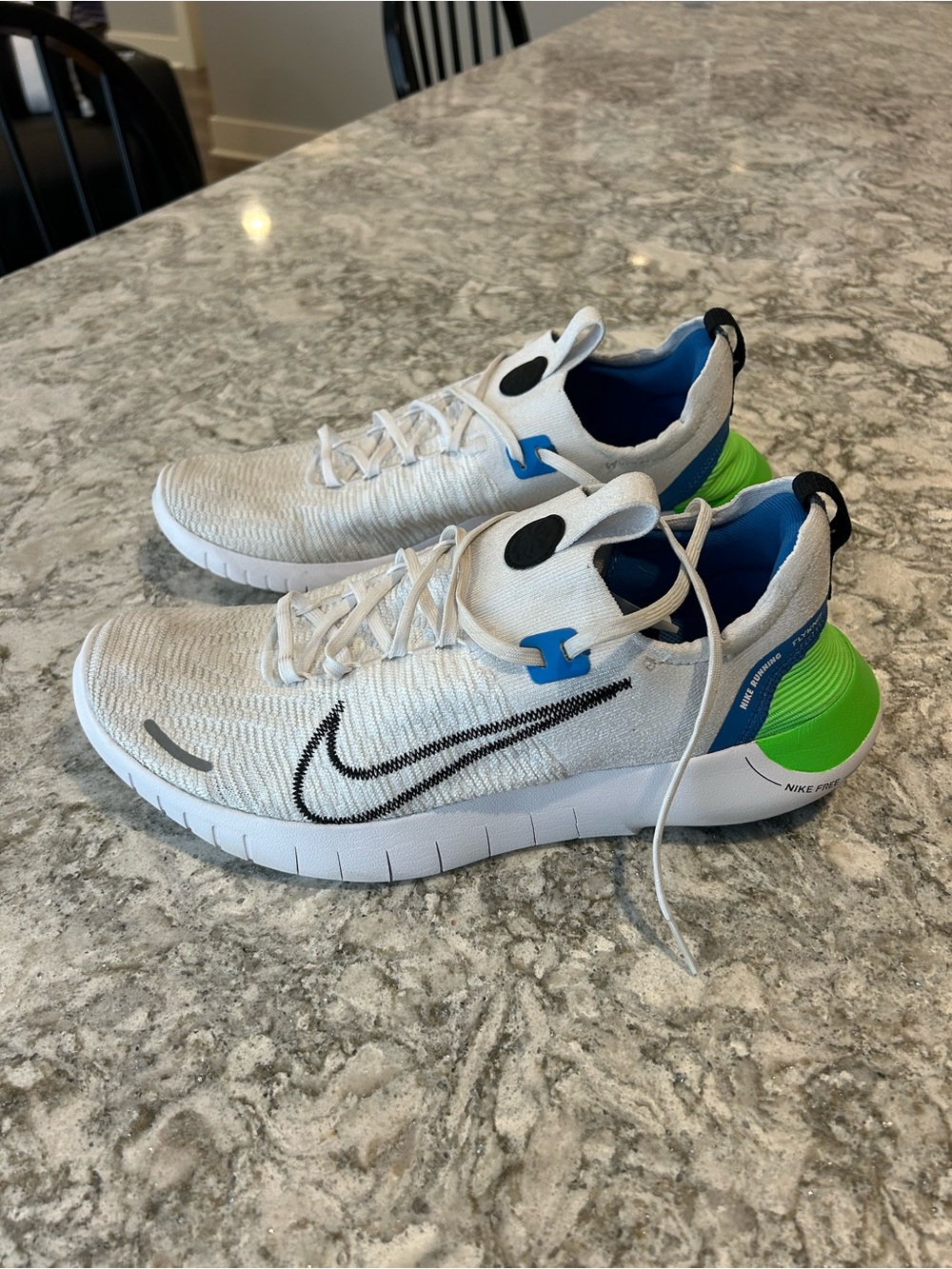 Nike Men's White Flyknit Running Shoes with Green Accent 12